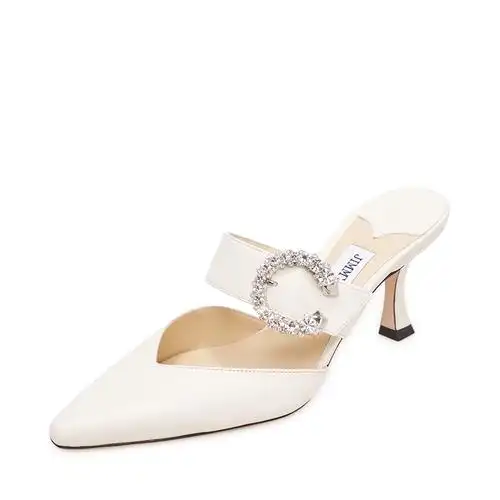 自营jimmychoo白色羊皮宝石女士高跟鞋水晶凉鞋时装凉鞋