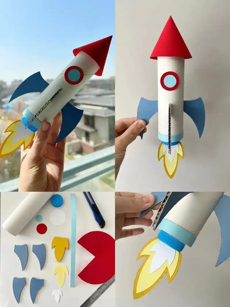 12世界航天日|废物利用-卷纸筒火箭.小朋友幼儿园手工作 - 抖音