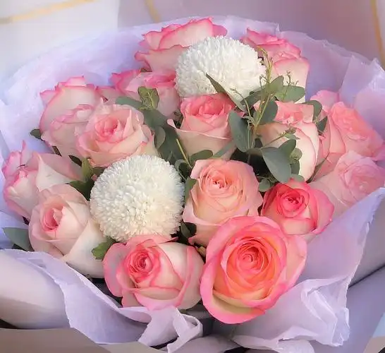 冰雪奇缘15朵爱莎玫瑰2枝乒乓菊韩式花束