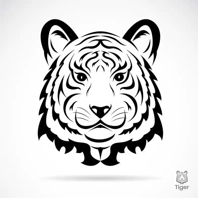 老虎头的轮廓,老虎头的剪影.孤立在白色背景上的矢量图.