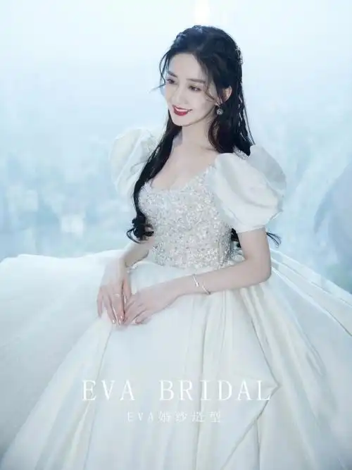 陈欣予鞠婧祎同款婚纱公主泡泡袖主纱