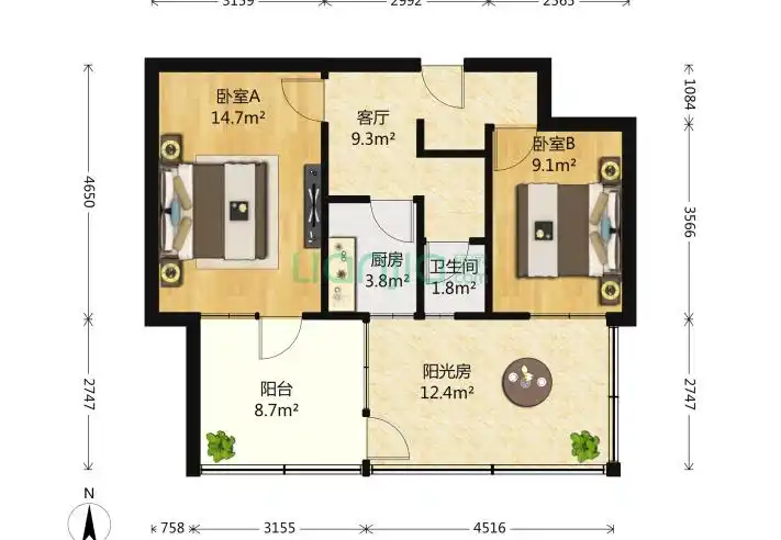 深圳汇福花园2室2厅1卫50平米户型图说明深圳汇福花园2室2厅1卫50平米