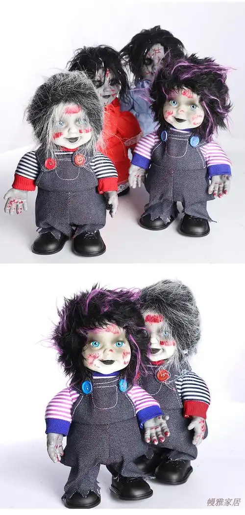 万圣节玩具诡异娃娃玩偶鬼屋道具桌面摆件电动叫声走路恐怖吓人鬼公仔