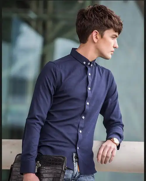 休闲衬衫男潮牌新款春秋季男士衬衫长袖韩版修身型印花街头风格 白色