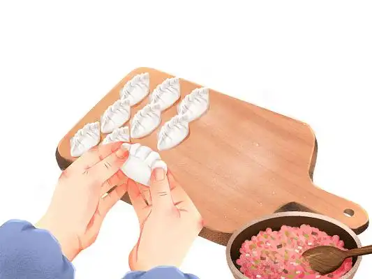 彩色手绘卡通人物二十四节气冬至包饺子元素png素材