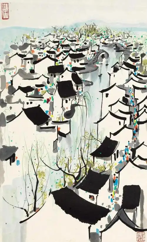 吴冠中画柳春意浓