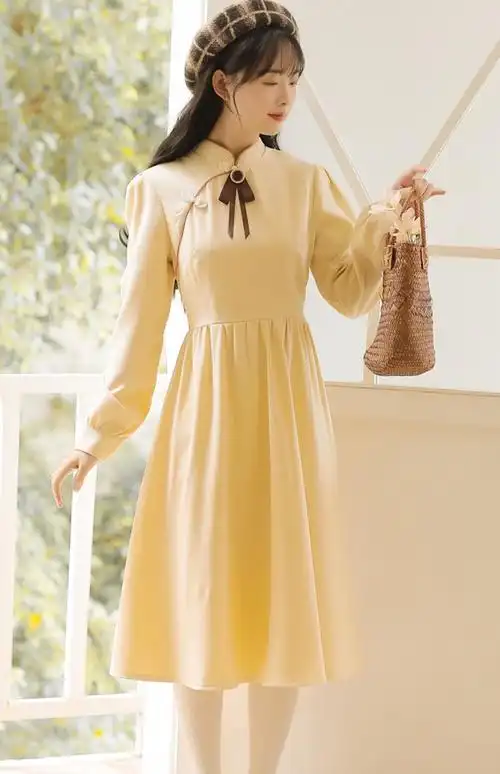 中国风红色战袍连衣裙女秋冬季新年拜年过年衣服裙子小红裙小个子红色