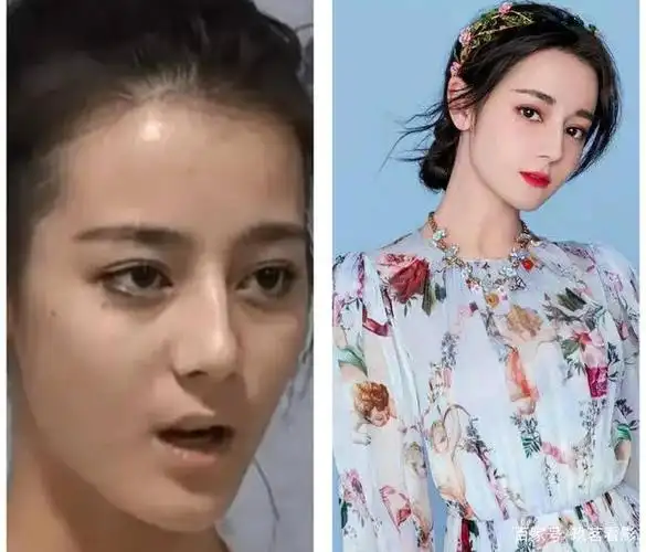 迪丽热巴,左素颜,右带妆