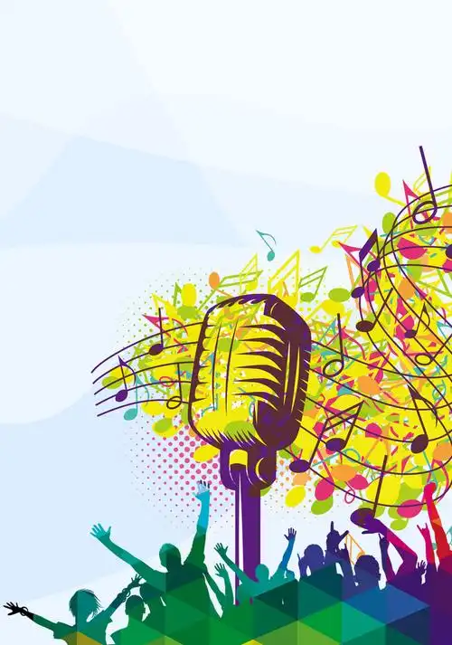彩色手绘麦克风k歌派对海报背景素材