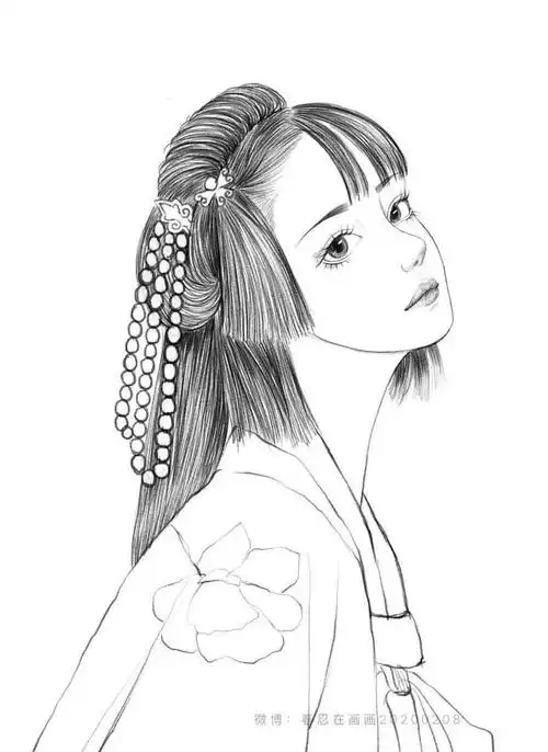 古风汉服人物手绘线稿!(120张效果图线稿合集)_中国