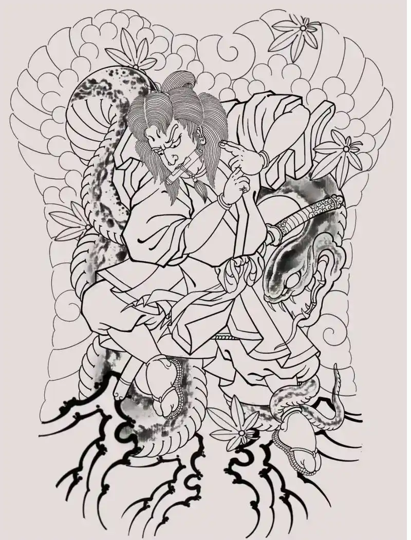 满背稿子#日式老传统 #tattoo #纹身手稿 - 抖音