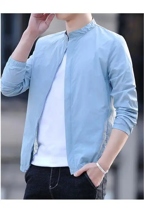 波斯莱外套男夏季夹克薄款立领外套夏天韩版时尚皮肤衣2021年新款上衣