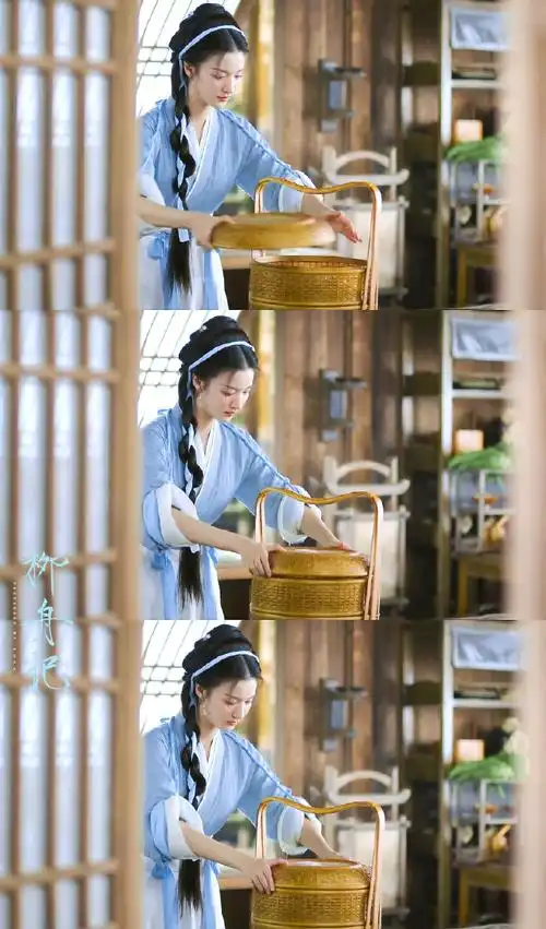 造型麻花辫 发绳 在一水的盘发中很亮眼～～～#王楚然#《柳舟记》