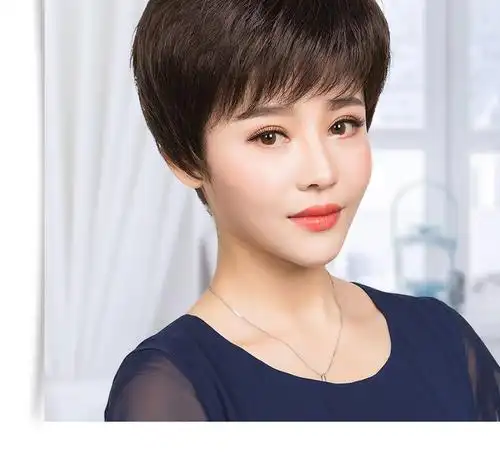 艾丝菲中老年假发女短发送妈妈真发女士全头套式蓬松自然真人发丝假发