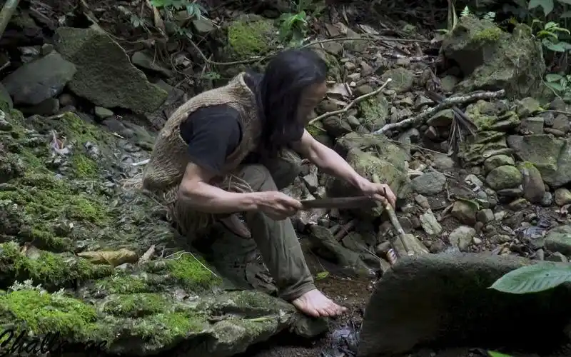 原始丛林人6个月的丛林生存荒野求生第63集森林里做一个简单的捕鸟器