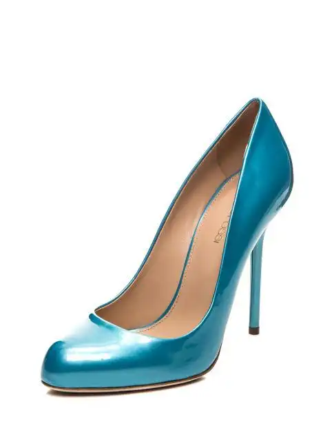 蓝绿色简约款超高跟鞋