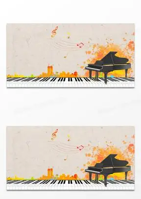 钢琴演奏表演水彩城市音乐会背景
