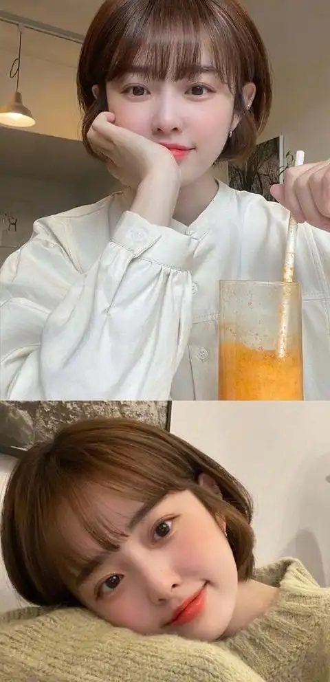 短发,丰满的耳朵,懒惰的褶皱在耳朵后面,巧妙而优雅的刘海使整个人看