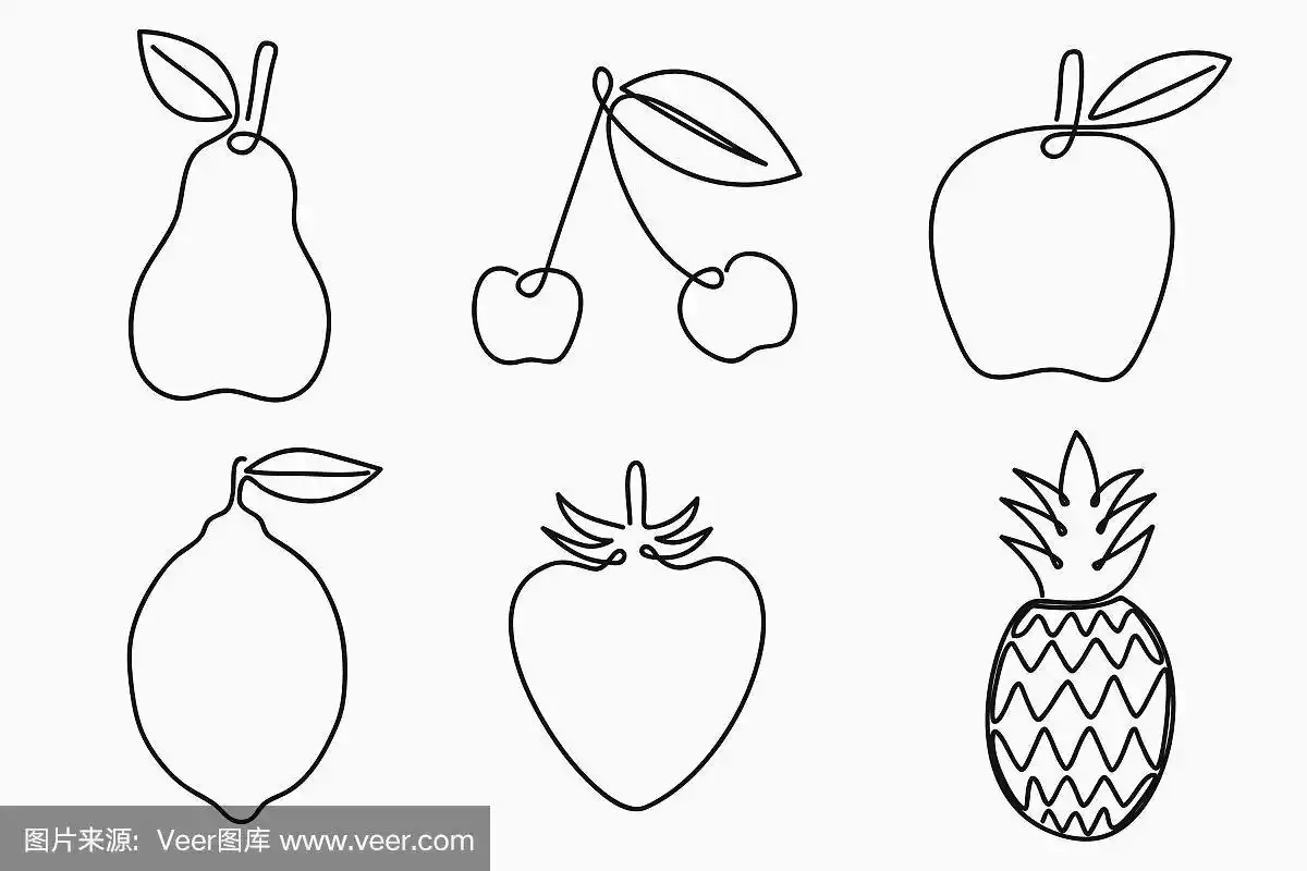 一组线画水果连续线