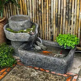 户外假山流水喷泉石槽造景摆件日式庭院水池景观阳台小院石磨鱼池