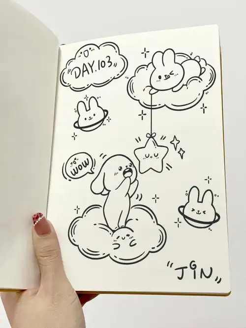 103简笔画可爱兔兔手帐小素材有上色教程