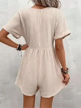 现货 跨境欧美女装2024新款亚马逊v领纯色套头休闲纽扣连衣裙 - 17网