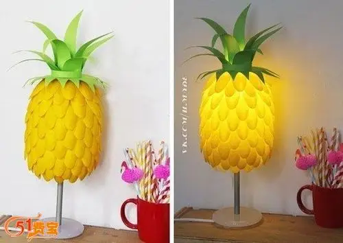 废物利用做菠萝台灯罩教程 - 废物利用手工diy小制作 - 51费宝网