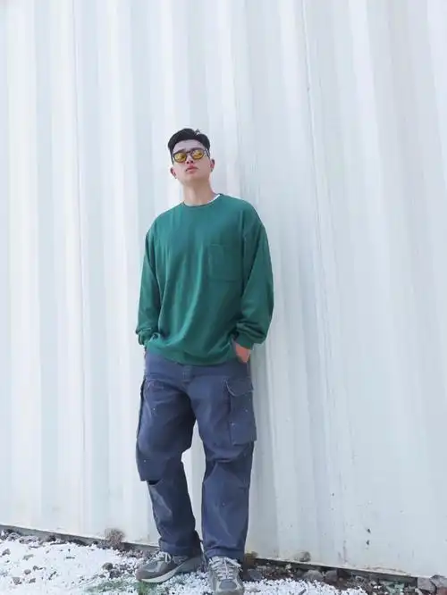 ootd早秋日系复古穿搭175男纯色长袖工装