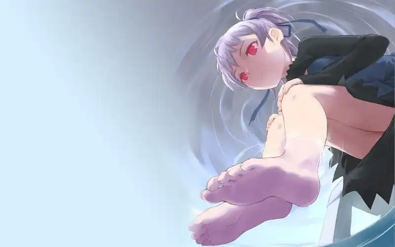 anime girls,water,壁纸,高清壁纸人物,红眼睛,美腿,脚,裸脚,动漫