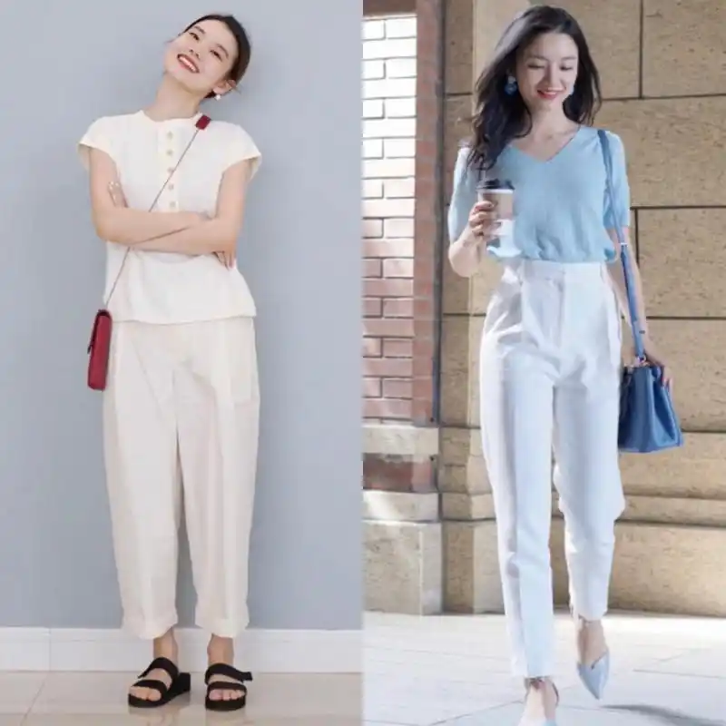 女白色裤子全部搭配图(白裤子穿搭方式图片女生)插图