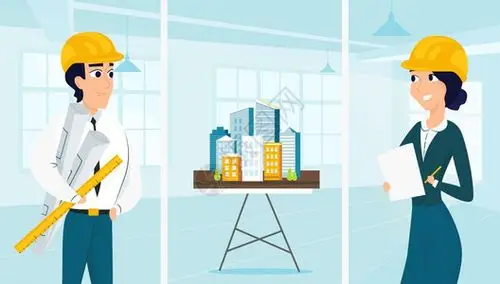 布局的设计师小组在工作室中卡通人物的矢量插图建筑设计的概念插画