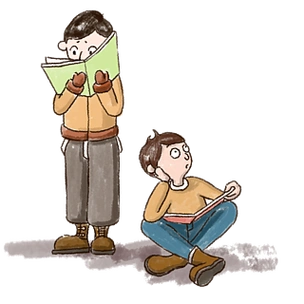 学生上课学习教育卡通插画看书学习的两个男孩