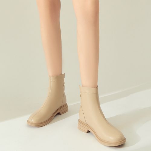 百搭时装靴女靴冬季粗跟圆头基础短筒靴子保暖女靴