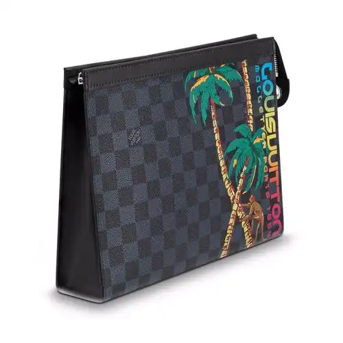louis vuitton/路易威登lv男包pochette棋盘格椰树印花手拿包n63510