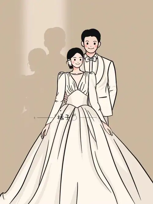 手绘婚纱照卡通风