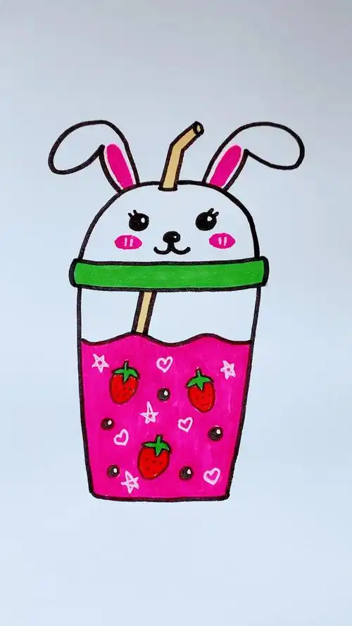 简笔画#一起画草莓奶茶
