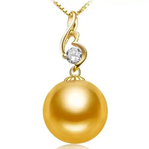 超级新品 海瞳18k金 南洋珍珠吊坠 珍珠 为爱守候 金色正圆 海水珍珠