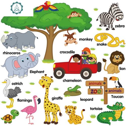 墙贴早教启蒙卡通动物英语贴纸宝宝墙壁墙上贴图儿童 封后 动物英文