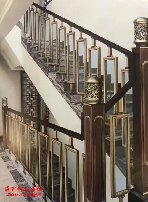 潍坊铜艺楼梯护栏私宅设计--新中式铜艺楼梯扶手绝美