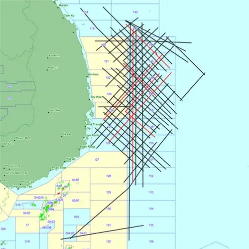 psg公司地震测线图--psg公司在南海的勘探活动已经深入到九段线内