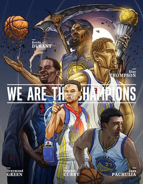 我们是冠军!nba勇士队插画海报