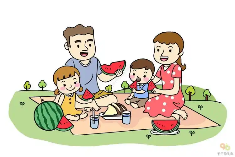 一家人去野餐简笔画户外野餐简笔画