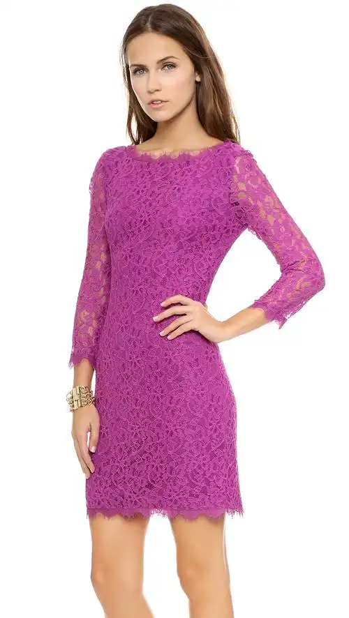 睫毛蕾丝镂空绣花 双层有内衬弹力修身包臀连衣裙 5色 haoduoyi