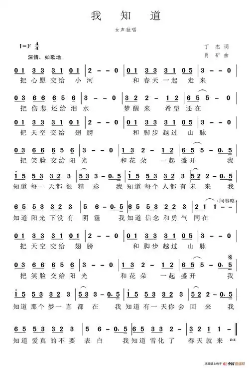 我知道 - 简谱 - 歌谱简谱大全