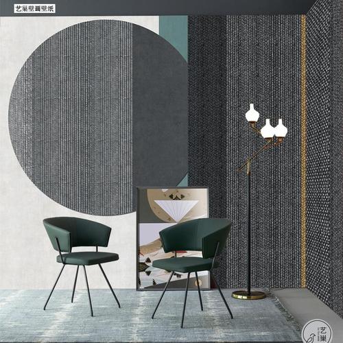 定制壁画复古几何图案壁纸个性麻布纹拼色客厅卧室民宿背景墙