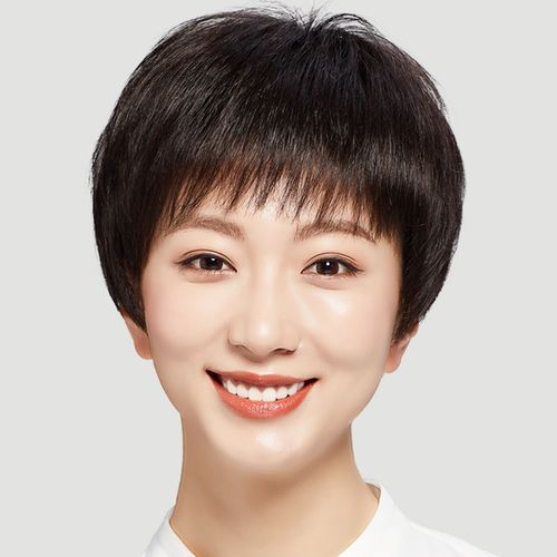 假发女短发全头套直发中老年妈妈女士真发套真人发丝自然短发造型