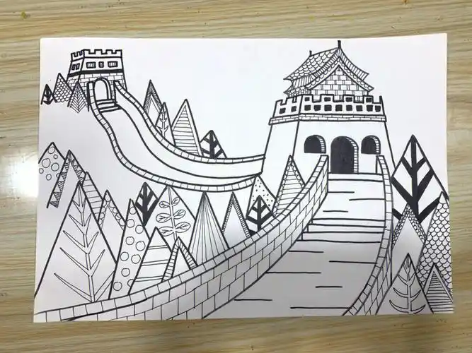 想让一年级小朋友画的97#长城  #儿童线描画  #临摹
