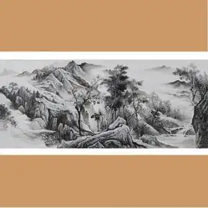 纯手绘六尺国画山水画精品水墨厅室横幅装饰画聚宝盆旭日东升