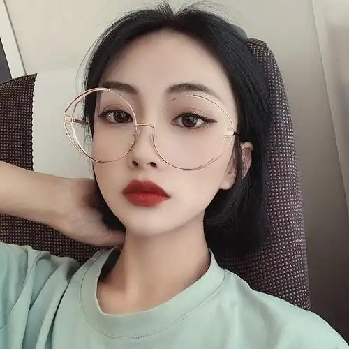 2021新款超大框网红平光镜女圆脸素颜镜框金属大圆框装饰眼镜近视