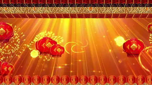 节日素材-喜庆大气福字边框灯笼节日演出视频开场背景素材